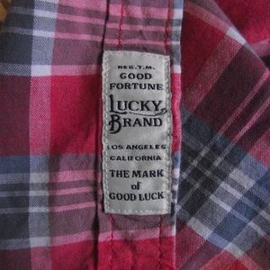 Lucky Brand Women's Plaid Collared Button Down Top Red Size Large
